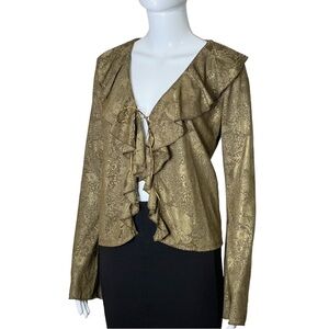 Zara Women Size S Top Green Olive Ruffle V Neck  Tie Cardigan Open Front blouse